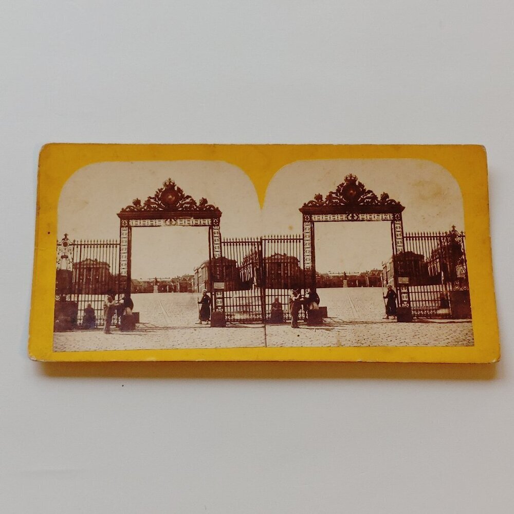 ANTIQUE STEREOGRAPH VERSAILLES PARIS FRANCE GATES OF VERSAILLES